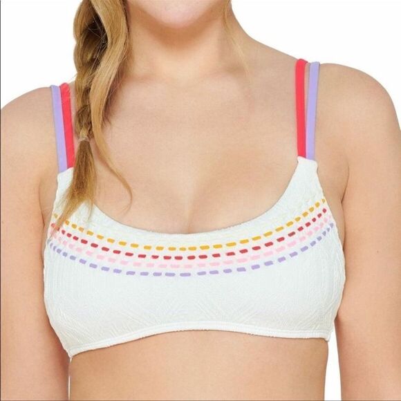 Hula Honey Juniors' Textured Bralette Bikini Top White Large NWT - Picture 1 of 8